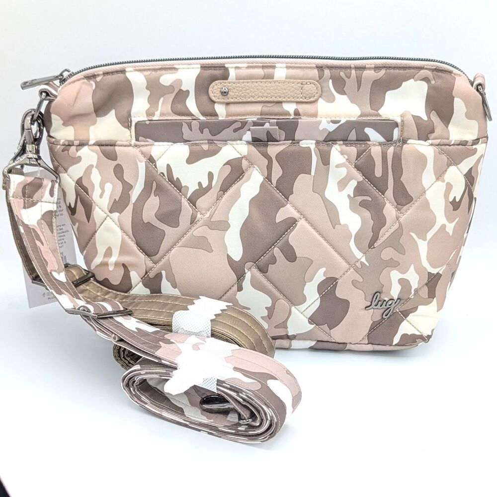 NWT LUG Flare 2 Crossbody Shoulder Bag Purse Camo Camouflage Taupe w/ 2 Straps